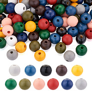220Pcs 11 Colors Painted Natural Wood European Beads, Large Hole Beads, Round, Mixed Color, 16x15mm, Hole: 3~7mm, 20pcs/color(WOOD-TA0001-54)
