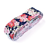 Japanese Kimono Style Floral Cotton Ribbon, Single Printed, for DIY Hair Bow, Headwear, Handmade Trim, Prussian Blue, 1-1/8 inch(30mm), about 10yards/roll(9.14m/roll)(OCOR-I008-01A-06)