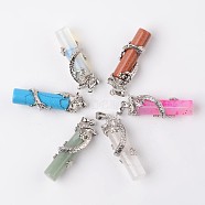 Tube Natural & Synthetic Mixed Stone Pendants, with Dragon Brass Findings, Platinum, 48x15x10mm, Hole: 7x5mm(G-L455-H)