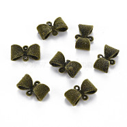 Flocky Brass Normal Links Connectors, Bowknot, Olive, 8x12x3.5mm, Hole: 0.7mm(KK-N279-001D)