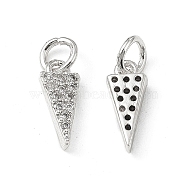 Brass Micro Pave Clear Cubic Zirconia Charms, with Jump Ring, Triangle Charm, Platinum, 12x5x2.5mm, Hole: 3.4mm(KK-E068-VB245)