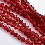 Faceted Bicone Glass Beads Strands, Red, 3.5x3mm, Hole: 1mm, about 125~130pcs/strand, 13.8 inch(EGLA-P017-3mm-12)
