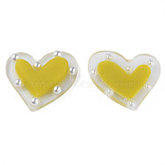 Acrylic Cabochons, with ABS Plastic Imitation Pearl Beads, Heart, Yellow, 21x24x5.5mm(KY-N015-135A)