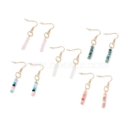 Natural & Synthetic Mixed Stone Beads Dangle Earrings, Round Stone Tassel Drop Earrings, Golden, 50mm, Pin: 0.6mm(EJEW-JE04709)