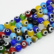 Handmade Italianate Lampwork Beads Strands, Evil Eye Style, Round, Mixed Color, about 12mm in diameter, hole: 2mm, about 31pcs/strand, 14 inch(D217-12mm)