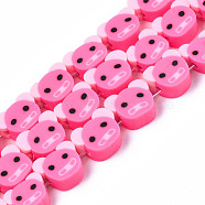 Handmade Polymer Clay Bead Strands, Pig, Hot Pink, 7.5~10x10~13x4.5~5mm, Hole: 1.6mm, about 40pcs/strand, 15.43 inch~16.18 inch(39.2~41.1cm)(CLAY-T020-21)