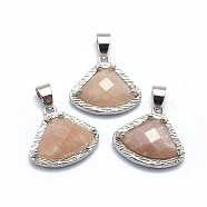 Natural Sunstone Pendants, with Brass Findings, Triangle, Faceted, Platinum, 17.5x19x6.5mm, Hole: 3.5x5mm(G-O176C-14P)