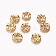 Brass Cubic Zirconia Beads, Rondelle, Golden, 10x3mm, Hole: 6mm(ZIRC-F001-109G)