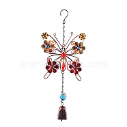 Wind Chimes, Glass & Iron Art Pendant Decorations, with Acrylic, Butterfly, Colorful, 180x90mm(PW23021309994)
