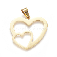 304 Stainless Steel Pendants, Large Hole Pendants, Double Heart, Golden, 31x33x1mm, Hole: 9mm(X-STAS-F239-05G)