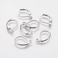 304 Stainless Steel Leverback Earring Findings, with Loop, Stainless Steel Color, 15x11x2mm, Hole: 1.5mm, Pin: 0.6mm(STAS-F141-03P)