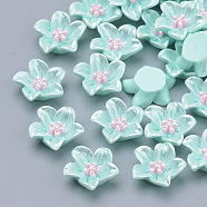 Imitation Pearl Resin Decoden Cabochons, Flower, Sky Blue, 13x13.5x4.5mm(X-CRES-S302-32C)