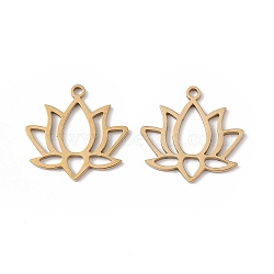 304 Stainless Steel Pendants, Lotus Charm, Real 18K Gold Plated, 16.5x17x1mm, Hole: 1.4mm(X-STAS-E186-01G)