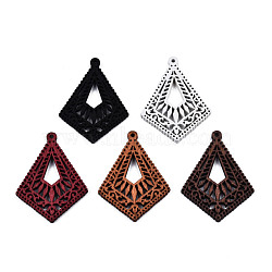 Spray Painted Wooden Pendants, Hollow Kite Charm, Mixed Color, 41x30.5x2.5mm, Hole: 1.5mm(WOOD-N006-194)