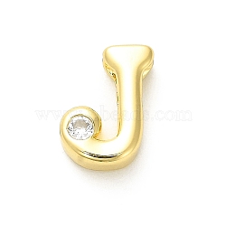 Rack Plating Brass Cubic Zirconia Beads, Long-Lasting Plated, Lead Free & Cadmium Free, Alphabet, Letter J, 14x11.5x4.8mm, Hole: 2.7mm(KK-L210-008G-J)