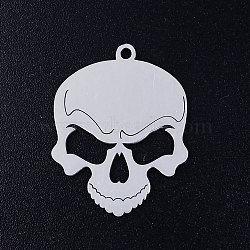 201 Stainless Steel Pendants, For Halloween, Skull, Stainless Steel Color, 24x19x1mm, Hole: 1.5mm(STAS-S105-JN380-1)