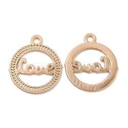 Long-Lasting Plated Brass Filigree Charms, Flat Round with Word Love Charm, Light Gold, 9.5x8x0.3mm, Hole: 0.9mm(KK-K336-03KCG)