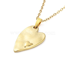 Heart 304 Stainless Steel Pendant Necklaces, Cable Chains Necklaces for Women, Real 18K Gold Plated, 15.75 inch(40cm), pendant: 23.5x14.5mm(NJEW-G083-01E-G)