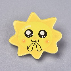 Acrylic Badges Brooch Pins, Cute Lapel Pin, for Clothing Bags Jackets Accessory DIY Crafts, Sun, Yellow, 37x40x8.5mm, Pin: 0.8mm(JEWB-E676-07)