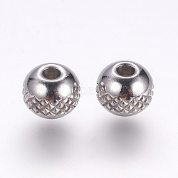 304 Stainless Steel Beads, Round with Corrugated, Stainless Steel Color, 8x7mm, Hole: 2.5mm(STAS-G140-04P)