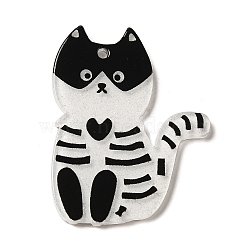 Halloween Acrylic Pendants, Ghost/Cat, White, 39x30x2mm, Hole: 1.8mm(OACR-H041-02A-02)