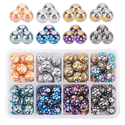 Christmas Electroplate Glass Beads, Round with Star Pattern, Mixed Color, 10mm, Hole: 1.2mm, 8 colors, 13~15pcs/color, 104~120pcs/box(EGLA-BC0001-003)