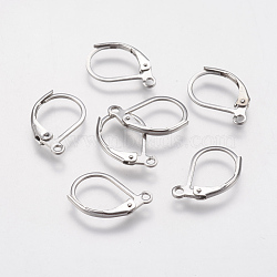 Tarnish Resistant 304 Stainless Steel Leverback Earring Findings, with Loop, Stainless Steel Color, 15x11x2mm, Hole: 1.5mm, Pin: 0.6mm(STAS-F141-03P)