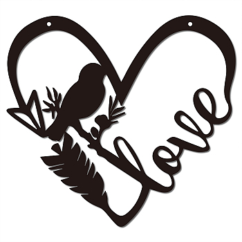 Iron Wall Hanging Decorative, with Screws, Bird & Heart, Metal Wall Art Ornament for Home, Electrophoresis Black, 260x282mm