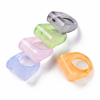 Transparent Acrylic Finger Rings, Imitation Gemstone Style, Mixed Color, US Size 8 3/4(18.7mm)