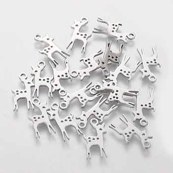 201 Stainless Steel Pendants, Laser Cut, Deer, Stainless Steel Color, 15.5x8x1.2mm, Hole: 1.5mm