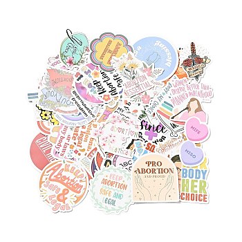 50Pcs 50 Styles Maintain Feminist Graffiti  Paper Stickers Set, Self Adhesive Decals, for Water Bottles, Laptop, Luggage, Cup, Computer, Mobile Phone, Skateboard, Guitar, Mixed Color, 26~67x33~66.5x0.1mm, 1pc/style
