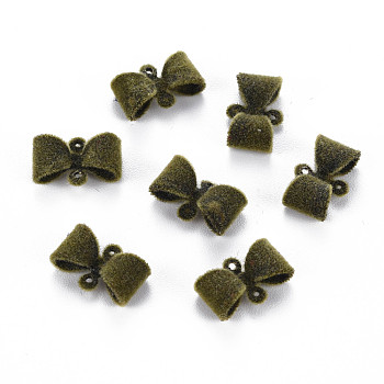Flocky Brass Normal Links Connectors, Bowknot, Olive, 8x12x3.5mm, Hole: 0.7mm