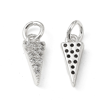 Brass Micro Pave Clear Cubic Zirconia Charms, with Jump Ring, Triangle Charm, Platinum, 12x5x2.5mm, Hole: 3.4mm