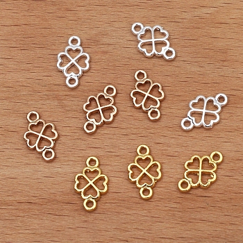 Chinese Style Alloy Connector Charms, Clover, Silver, 12x7mm