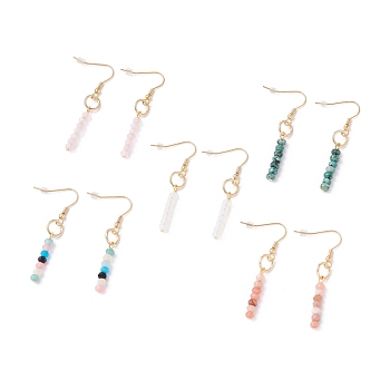 Natural & Synthetic Mixed Stone Beads Dangle Earrings, Round Stone Tassel Drop Earrings, Golden, 50mm, Pin: 0.6mm