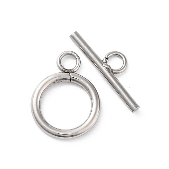 304 Stainless Steel Ring Toggle Clasps, Stainless Steel Color, 19x14x2mm, Hole: 3mm