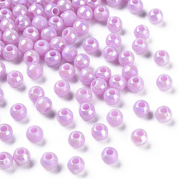 Opaque Acrylic Beads, AB Color, Round, Plum, 4x3.5mm, Hole: 1.6mm, about 15000pcs/500g
