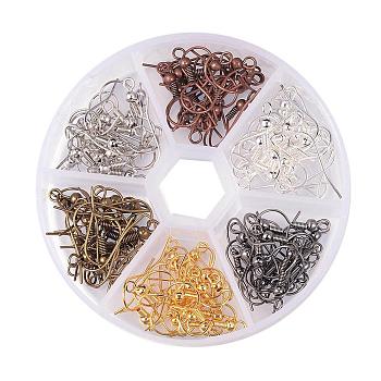 1 Box 6 Color Brass Earring Hooks, with Horizontal Loop, Silver & Platinum & Gunmetal & Red Copper & Antique Bronze & Golden, Nickel Free, Mixed Color, 19mm, Hole: 1.5mm, 21 Gauge, Pin: 0.7mm, about 20pcs/color, 120pcs/box