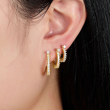 S925 Sterling Silver Geometric Hoop Earrings with Sparkling Diamonds