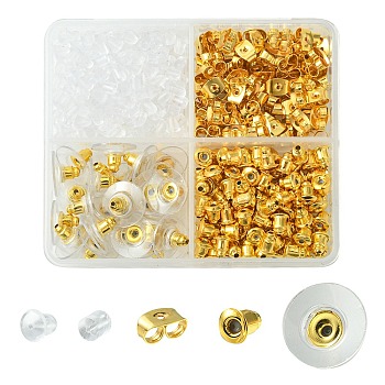 430Pcs 5 Style Iron & Plastic Ear Nuts, Friction Ear Nuts & Clutch Earring Backs & Bullet Ear Nuts, Golden, 3~11x3~6.5mm, Hole: 0.5~1mm