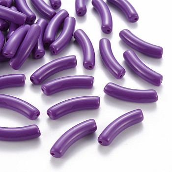 Opaque Acrylic Beads, Curved Tube, Dark Violet, 32x9.5x8mm, Hole: 1.8mm, about 330pcs/500g