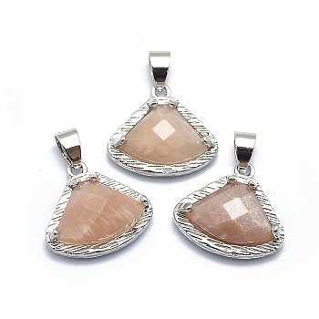Natural Sunstone Pendants, with Brass Findings, Triangle, Faceted, Platinum, 17.5x19x6.5mm, Hole: 3.5x5mm