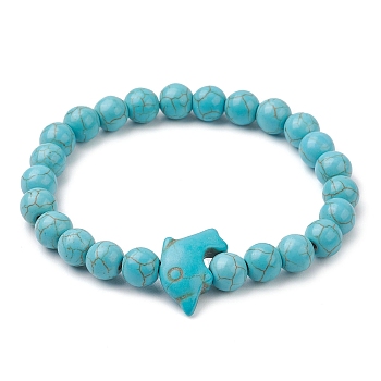 8MM Round Synthetic Turquoise Beaded Stretch Bracelets, Synthetic Turquoise Dolphin Bead Stretch Bracelets for Women Men, 1/4 inch(0.8cm), Inner Diameter: 2-1/4 inch(5.8cm)