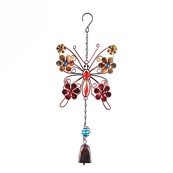 Wind Chimes, Glass & Iron Art Pendant Decorations, with Acrylic, Butterfly, Colorful, 180x90mm
