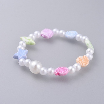 Kids Stretch Bracelets, with Acrylic Imitated Pearl and Colorful Acrylic Beads, Colorful, 1-7/8 inch(4.8cm)