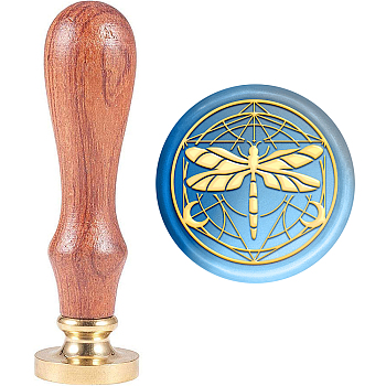 Brass Wax Seal Stamp with Handle, for DIY Scrapbooking, Dragonfly Pattern, 89x30mm