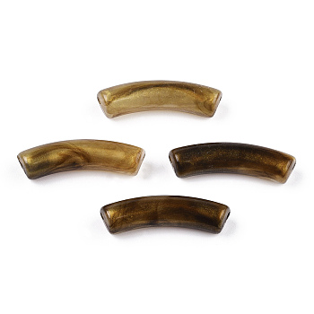 Opaque Acrylic Beads, Two Tone Color, with Glitter Powder, Curved Tube, Coconut Brown, 32x10x8mm, Hole: 1.8mm, about 345pcs/500g