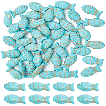 50Pcs Synthetic Turquoise Dyed Beads, Fish, Turquoise, 22x12x7.5mm, Hole: 1mm
