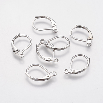 304 Stainless Steel Leverback Earring Findings, with Loop, Stainless Steel Color, 15x11x2mm, Hole: 1.5mm, Pin: 0.6mm