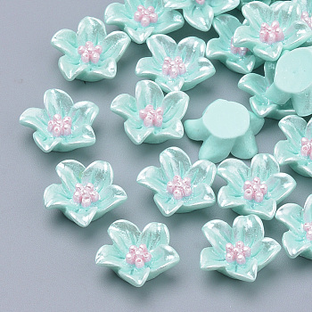 Imitation Pearl Resin Decoden Cabochons, Flower, Sky Blue, 13x13.5x4.5mm